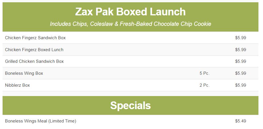 Zaxby's Menu With Prices - zaxby's wing flavors