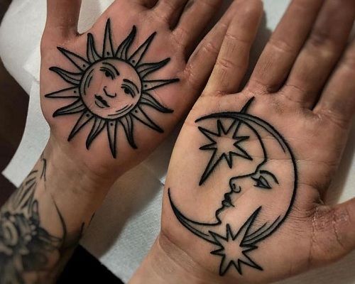 Best Moon and Sun Tattoo - sun and moon matching tattoos