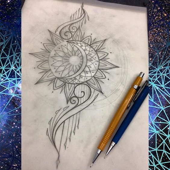 Mandala Sun and Moon Tattoo - sun mandala