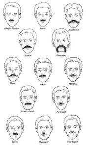 Mustache Styles Charts for Grooming - handlebar mustache