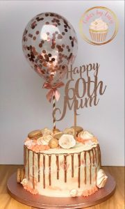 60th Birthday Cake Ideas for Her - Rose Gold 60th Birthday Drip Cake