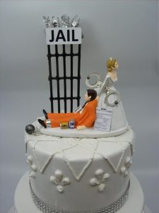 Funny Wedding Cake Toppers - STAY OUT of PRISON or Jail Bride & Groom Wedding Cake Topper