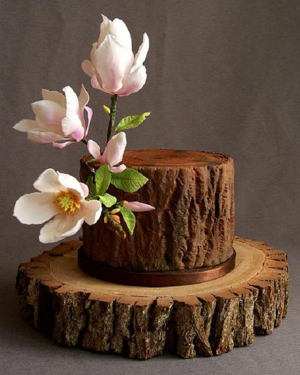 Brown chocolate engagment cake - wooden look engagment cake idea