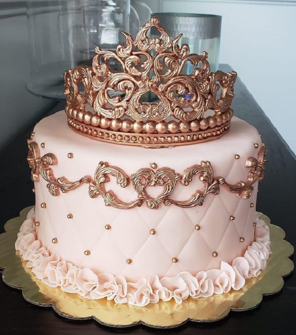Pinky Engagment Cake With Golden Crown - expensive engagment cake ideas
