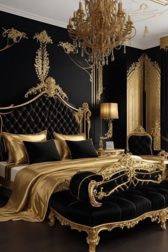 luxurious black and gold bedroom - Black and Gold Bed Design