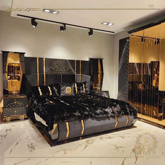 luxurious black and gold bedroom - Modern Luxury Bedroom Idea