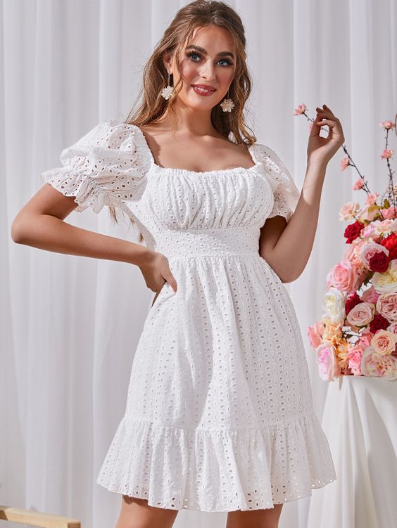 White Ruffle Sleeve Dress - Garden Party Outfits